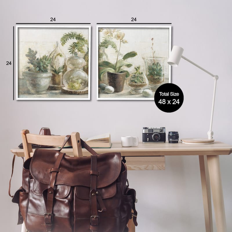 Stupell Succulent House Plants Country Charm Green Brown,2pc Multi Piece Framed Wall Art Set