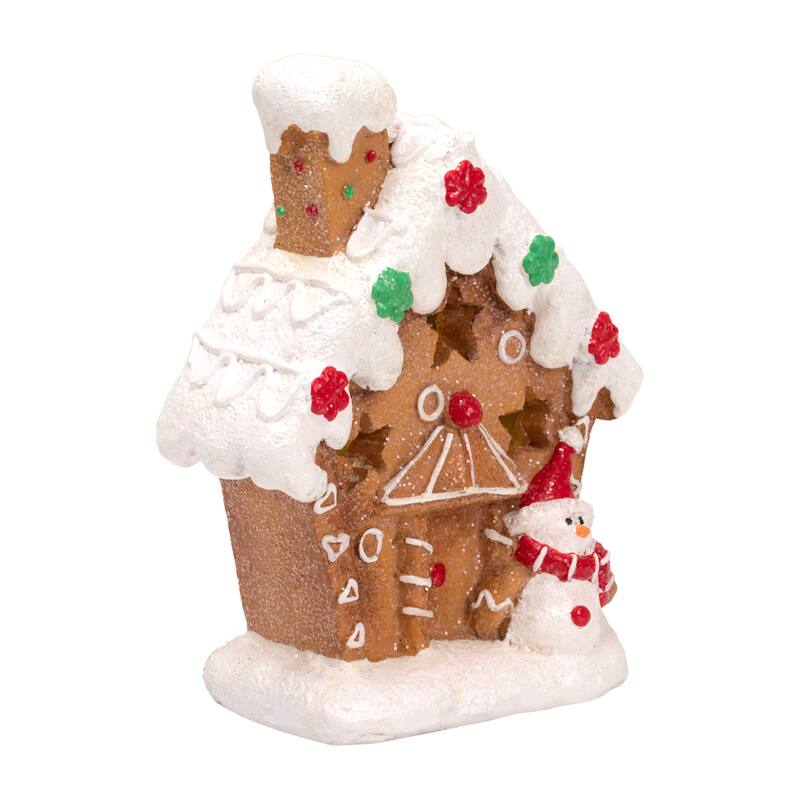 LED Lighted Gingerbread House with Snowman Christmas Decoration - 6"