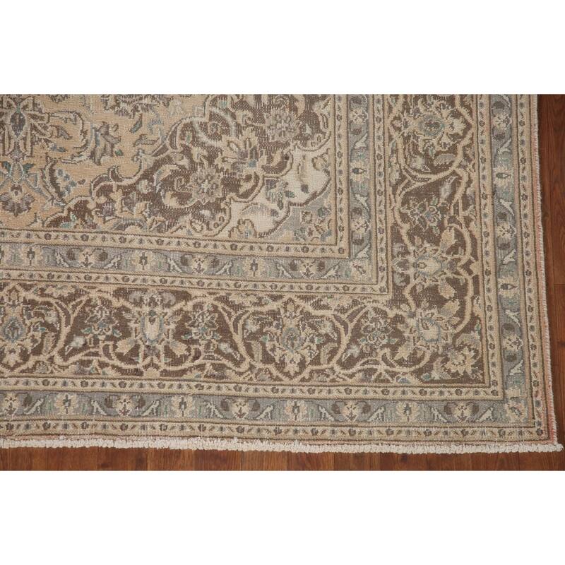Distressed Mashad Persian Antique Area Rug Hand-knotted Wool Carpet - 6'3" x 9'0"