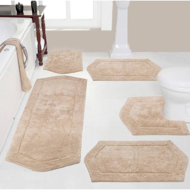 Home Weavers Waterford Collection 5 Piece Genuine Cotton Bath Rugs Set - Linen