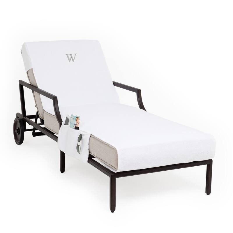 Authentic Hotel and Spa Personalized Standard Size Chaise Lounge Cover with Side Pockets - W