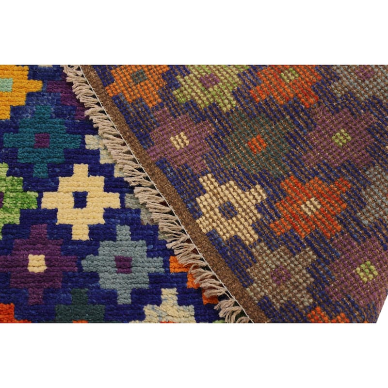 Contemporary Balochi Flowers Blue/Orange Hand Knotted Wool Rug - 4'9'' x 6'6''
