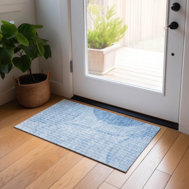 Machine Washable Indoor/ Outdoor Chantille Contemporary Rug - Blue - 1'8" x 2'6"