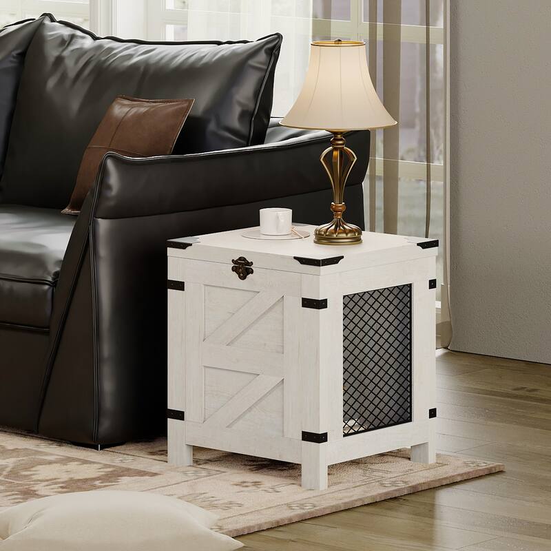 WAMPAT Lift Top End Table with Rustic Lock - 1 Pack - Off-White
