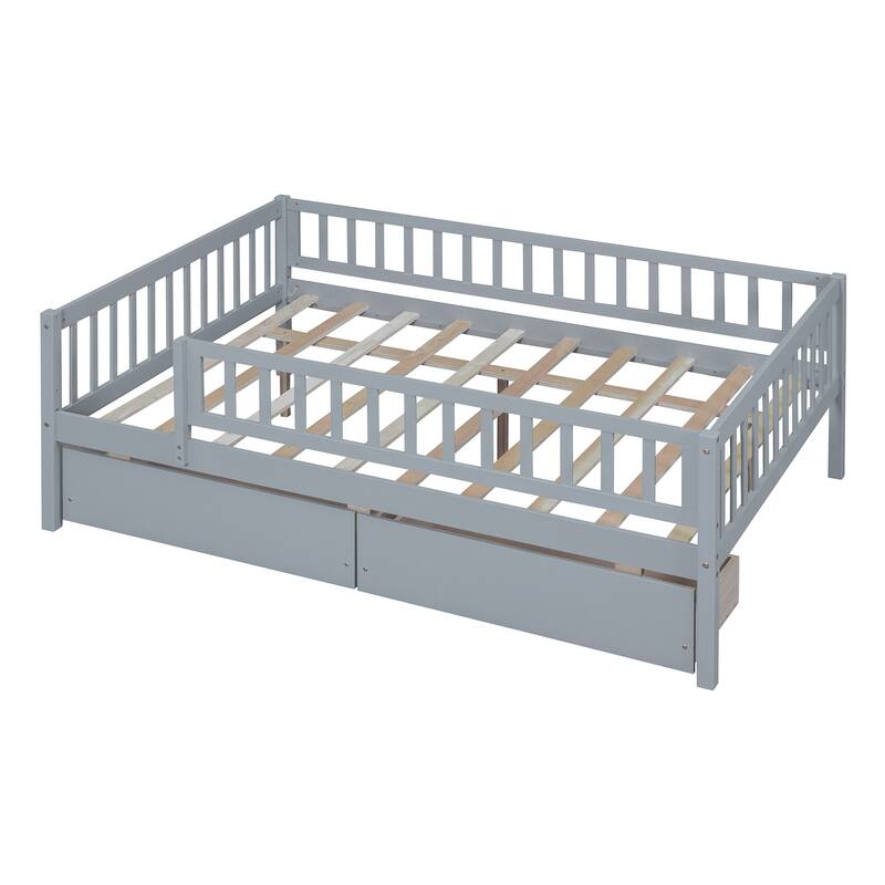 Twin Size Daybed Wood Bed Wood Platform Bed Frame No Box Spring Needed, 2 Extendable Wood Drawers with Trundle for Boys Girls
