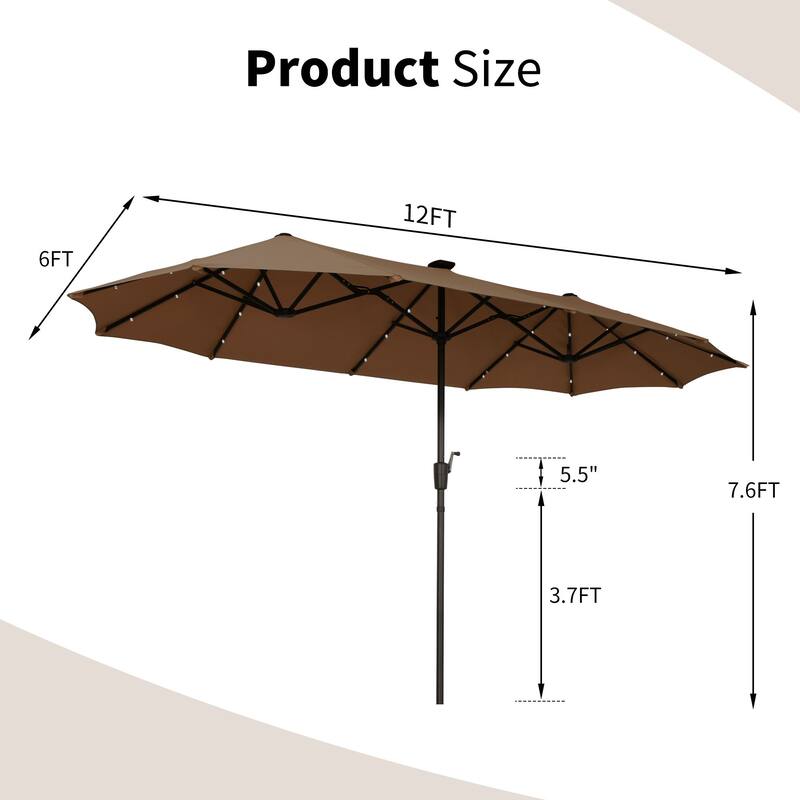 Autlaycil 13 ft Patio Umbrella with 36 Solar Lights & Crank System for Outdoor