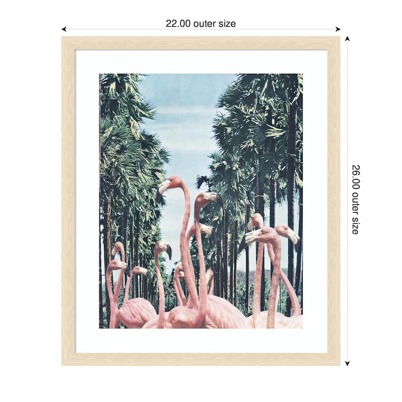Kate and Laurel Framed Art Palm Trees and Flamingos by Sarah Eisenlohr