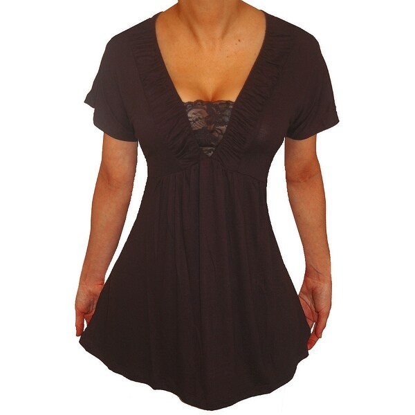 Funfash Plus Size Black Lace Empire Waist Slimming Womens Top Shirt