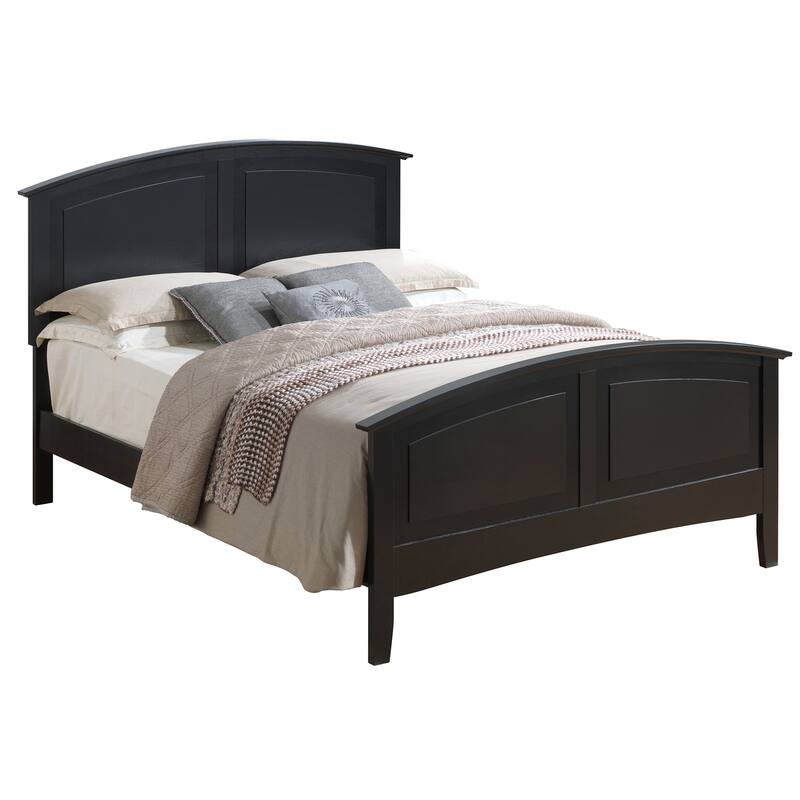 Luxury King Panel Bed - Black Wood Frame, Curved Headboard, Modern Bedroom Furniture