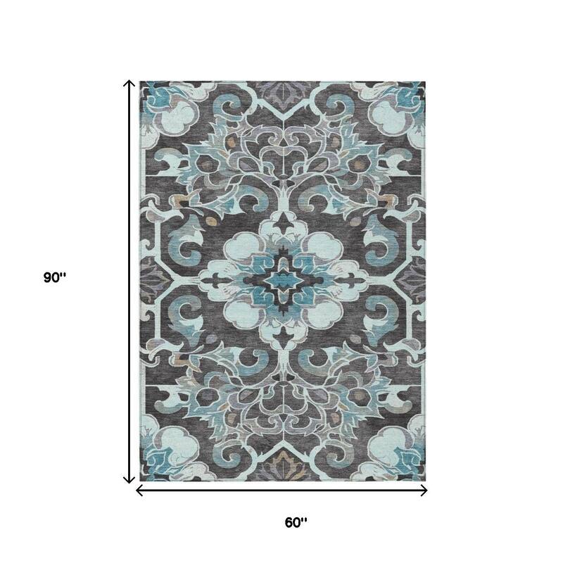 HomeRoots Damask Traditional Rectangle Outdoor Rug