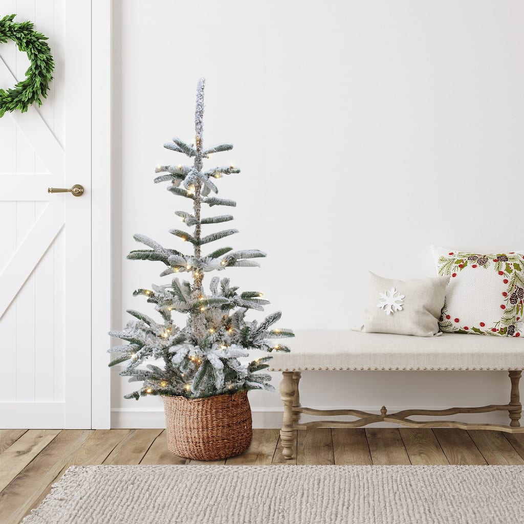 4.5 Ft Nordmann Fir Artificial Flocked Christmas Tree - Warm Clear LED - 4.5 Foot