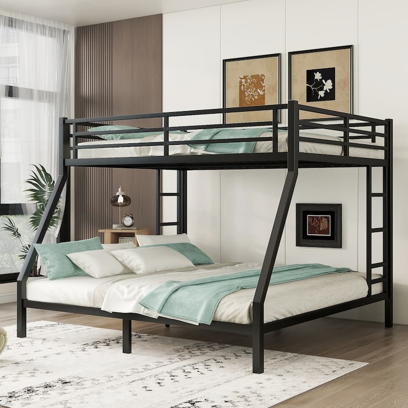 Queen over King Metal Bunk Bed for Teens and Adults, Space-Saving, Noise Reduced, No Box Spring Needed - Black