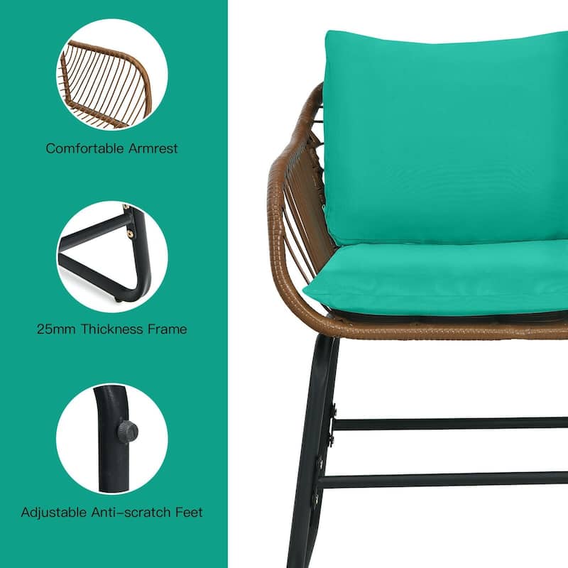 3 Pieces Patio Rattan Bistro Set Cushioned Chair Glass Table Deck - 22'' x 24.5'' x 31'' (L x W x H)