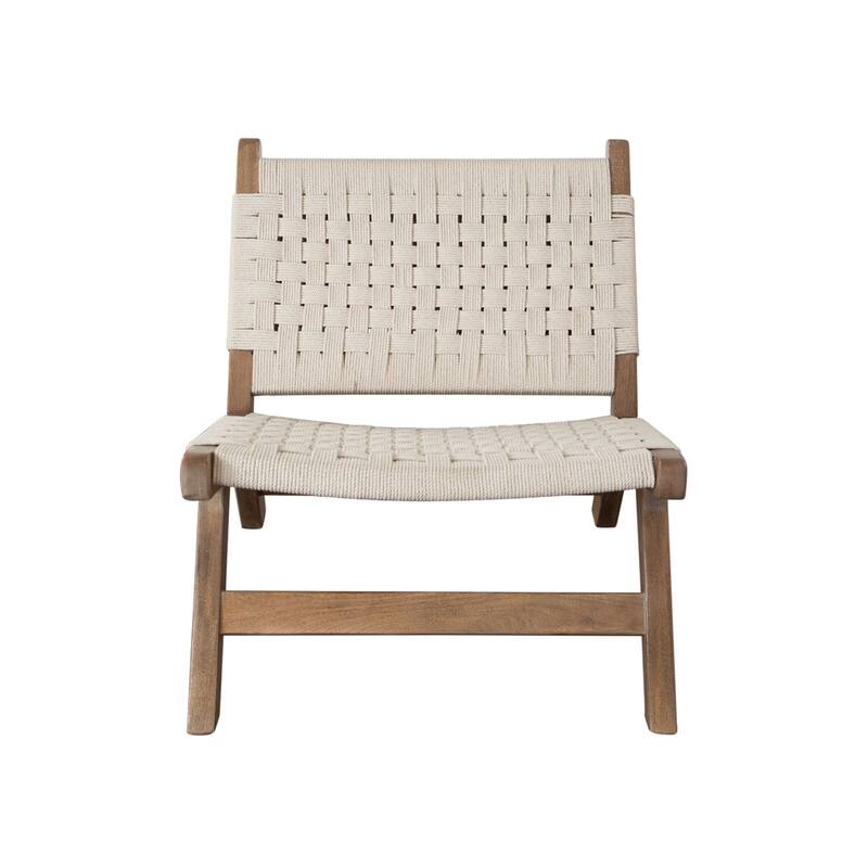 Loe Accent Chair, Boho Natural Rope Woven, Walnut Brown Angled Wood Frame