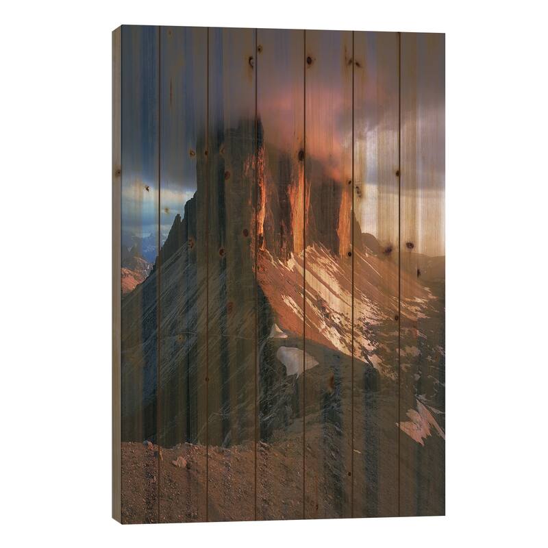 Burning Sunset At Tre Cime Di Lavaredo Print On Wood by Daniel Gastager ...