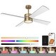 preview thumbnail 2 of 57, 52" Black/ Distressed Brass Dimmable RGB Smart Ceiling Fan with Light and Remote, App Control