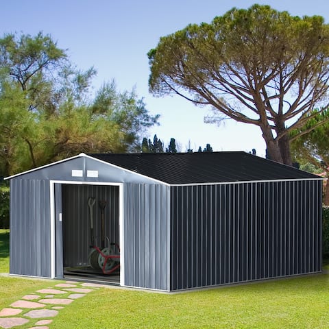Outsunny 11' x 9' Dark Grey Metal Garden Shed