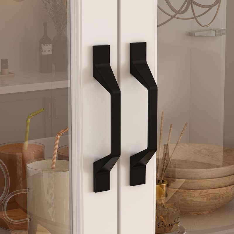 78.7"Modular White Curio Bookcase Cabinet w/Glass Doors Buffet Display