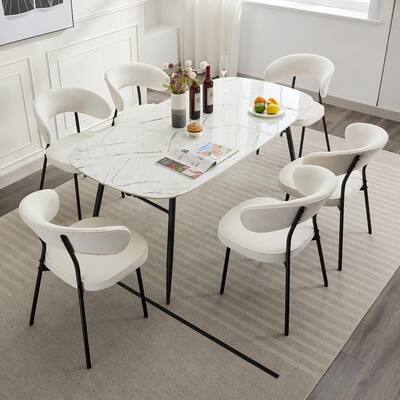 XINMICS Dining Chairs with Curved Backrest, Modern Fabric Upholstered Boucle Kitchen Dining Room Chairs Set of 2/4/6