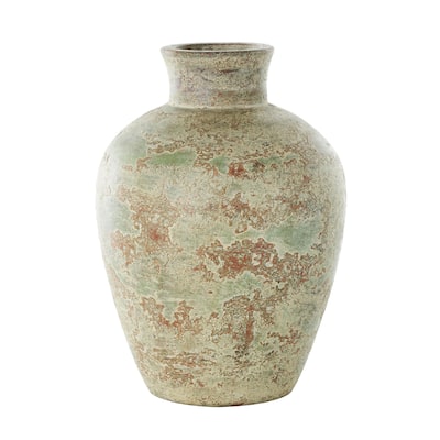 Ceramic Antique Style Textured Decorative Vase with Green and Copper Accents - Brown - Roche River Decor