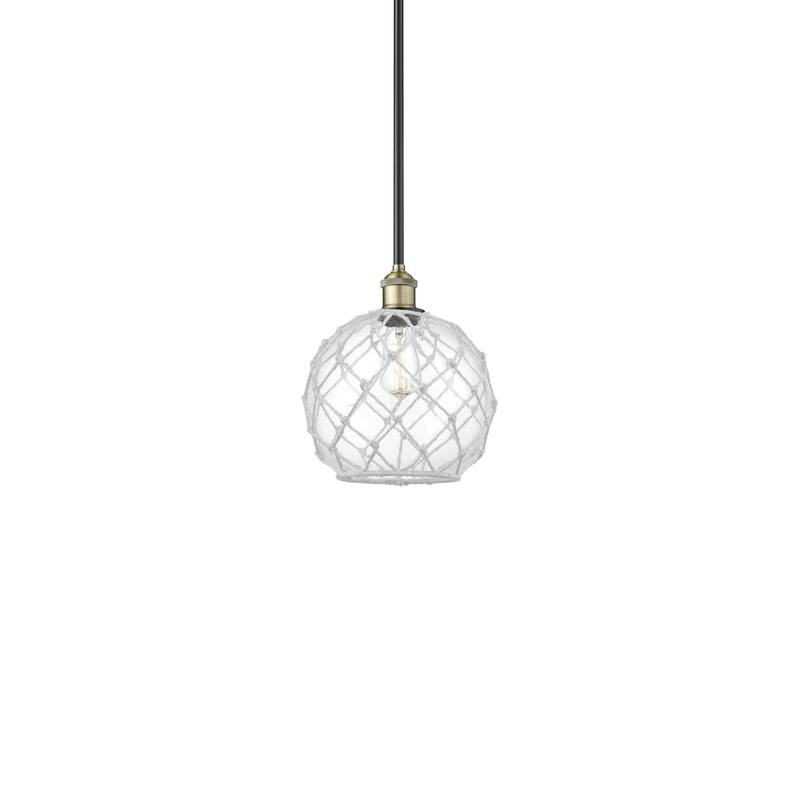 Innovations Lighting 616-1S-12-10 Farmhouse Rope Pendant Farmhouse - Black Antique Brass / Clear Glass with White Rope