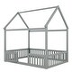 preview thumbnail 30 of 42, Fun House Platform Bed with Fence and Door, Wooden Floor Bed Frame with Roof, Distressed Washed Finish,for Kids Girls Boys
