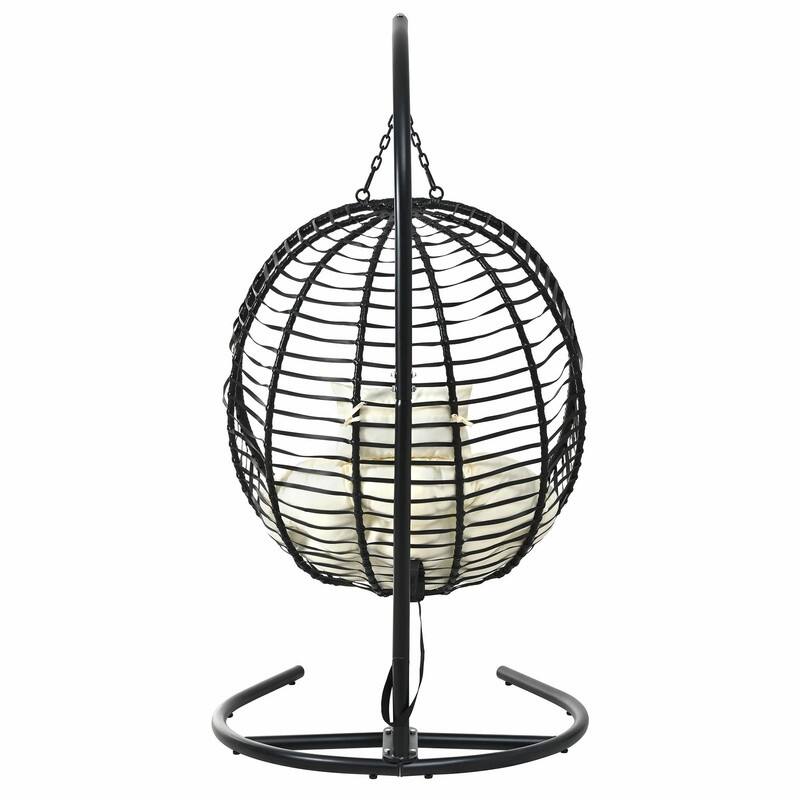 Single Person Folding Egg Chair with Stand, Indoor Outdoor Hanging Wicker Swing Chair with Adjustable Feet