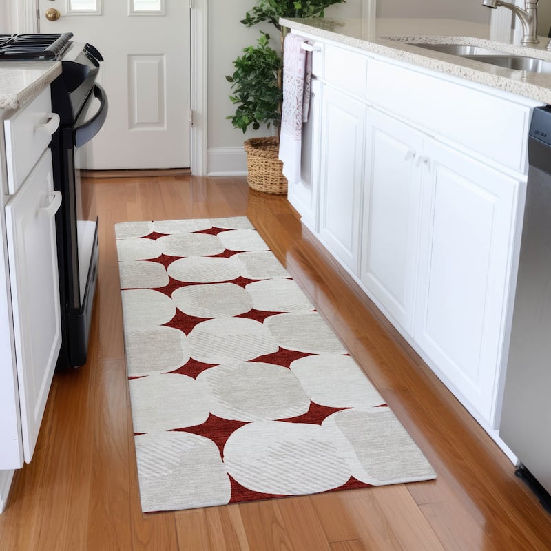Premium Washable Super Soft Mid Century Modern Mayfield Rug - Burgundy - 2'3" x 7'6"