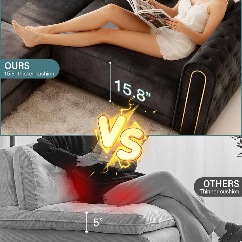 90.6" Velvet Pull Out Sofa Bed, 3-in-1 Convertible Sleeper Sofa with Movable Ottoman, Modern Button Tufted Chesterfield Sofa