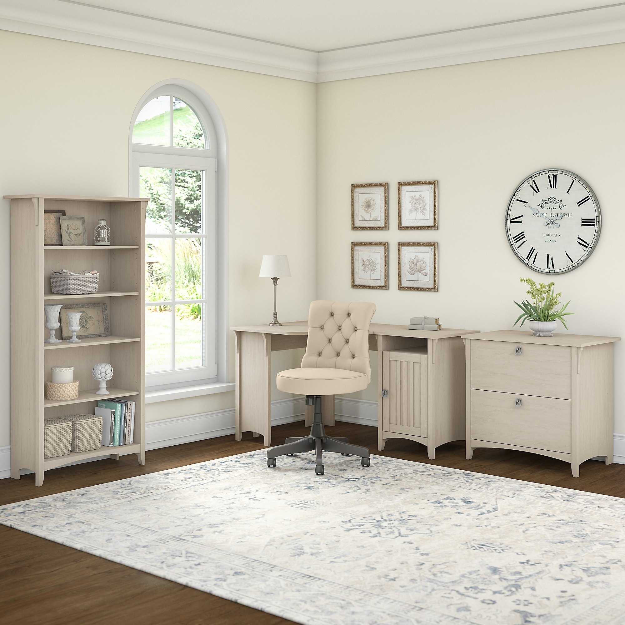 Salinas 55W Corner Desk with Lateral File Cabinet and 5 Shelf