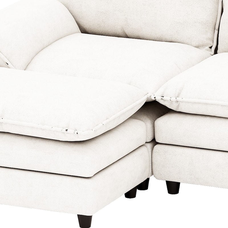 142 Inch Modular Velvet Sectional Sofa with Movable Ottoman Pillow Armrest and Deep Seats for Living Room Apartment or Office