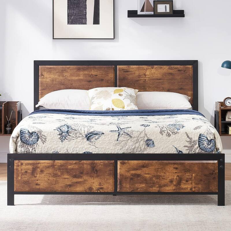 VECELO 3-Pieces Bedroom Sets, Platform Bed with Headboard and Set of 2 Nightstands