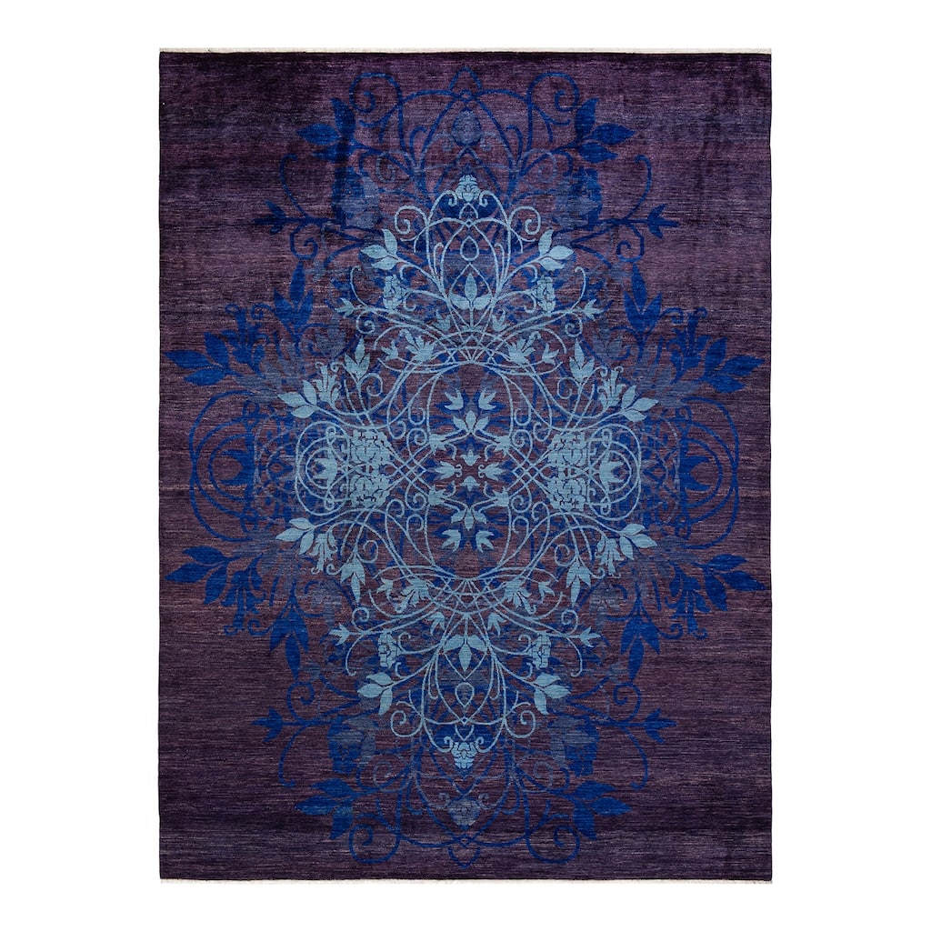 Overton Hand Knotted Wool Vintage Inspired Modern Contemporary Suzani Purple Area Rug - 9' 2" x 12' 6"