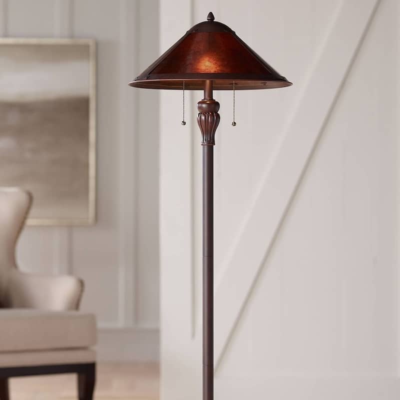 Mission Floor Lamp Rustic Bronze Natural Mica Shade for Living Room 1