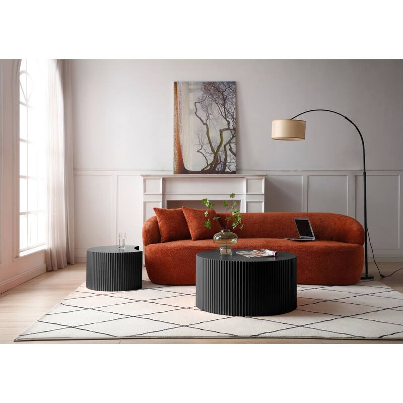 Black Nesting Table Set Of 2 Round And Half Moon Shapes,No Need Assembly