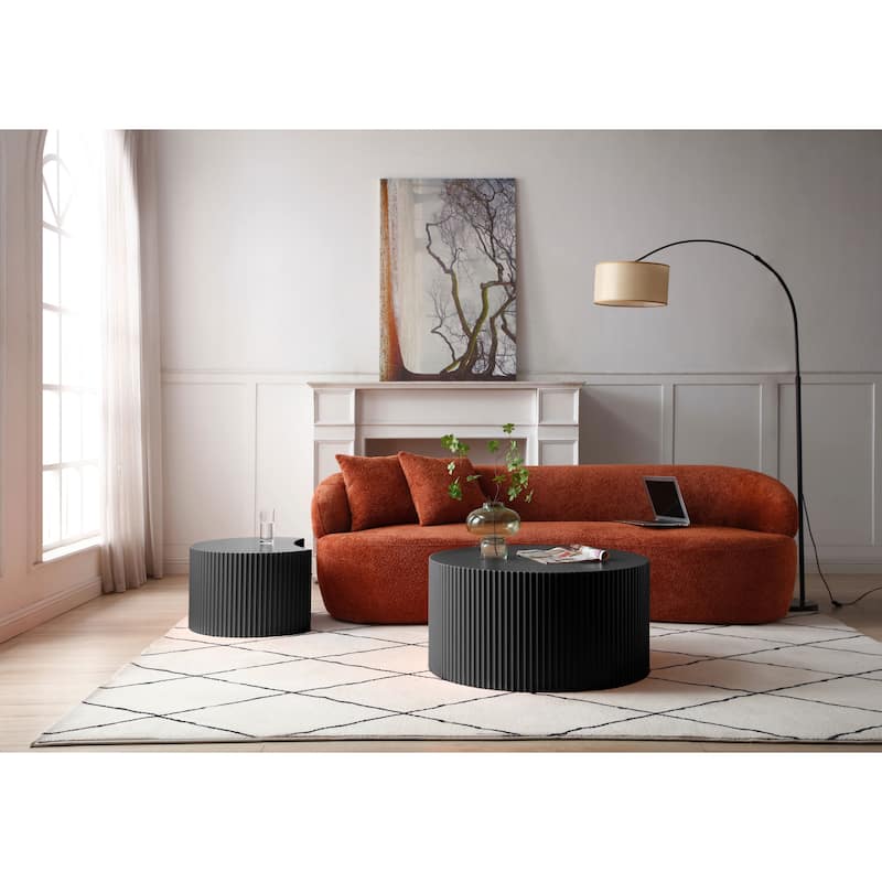 Nesting Coffee Table Set of 2, Modern Matte Round Drum Side Tables for Living Room, Space-Saving End Tables for Apartment