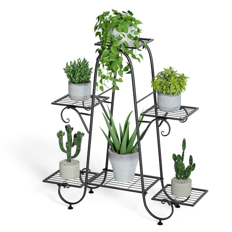 6 Tiers Metal Flower Pot Plant Stand Balcony Floor Standing Shelf