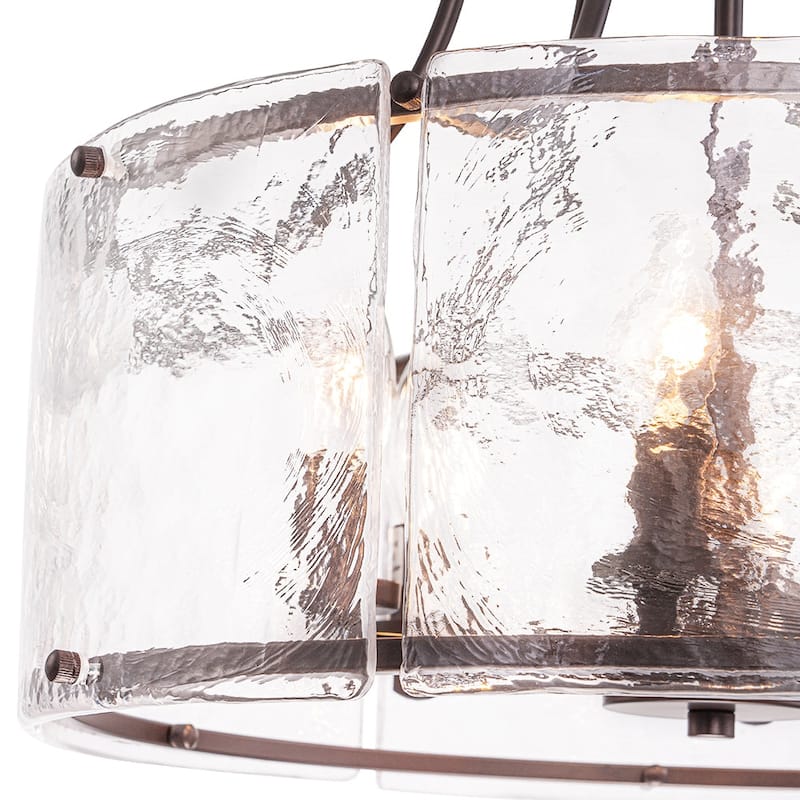 Modern 6-Light Clear Rippled Glass Lantern Pendant For Kitchen Island