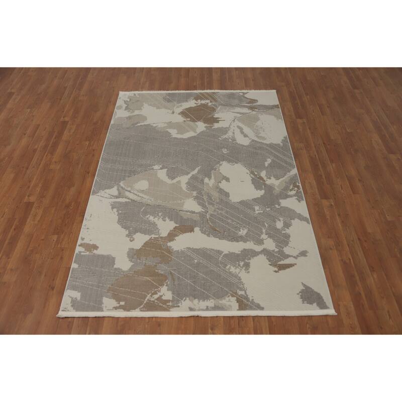 Machine Made Oriental Polyester Carpet Modern Abstract Greys & Charcoal Modern Area Rug - 7' 5'' X 5' 2''