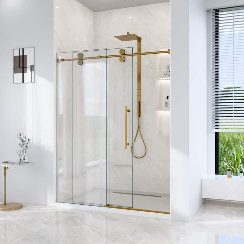 GDFStudio - Modern America Design Frameless Single Sliding Shower Door with 5/16" SGCC Tempered Glass & Stainless Steel Hardware