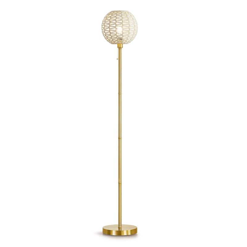 HOMEGLAM Globe Woven Rattan 68" Metal Floor Lamp