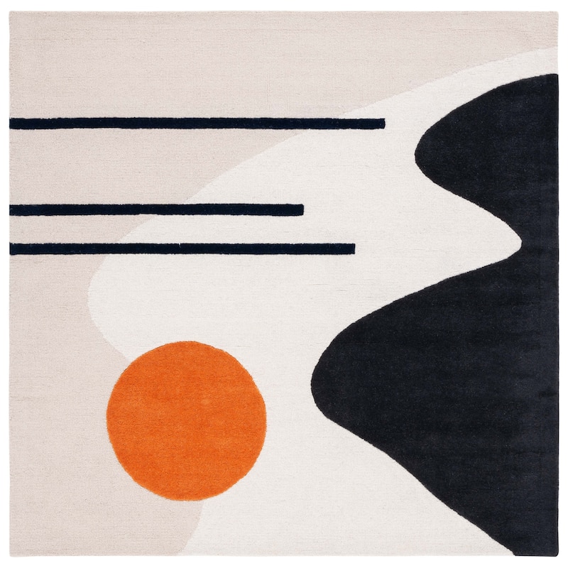 SAFAVIEH Handmade Rodeo Drive Mya Mid-Century Modern Wool Rug - 6' Square - Beige/Black