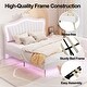 preview thumbnail 12 of 32, Remote Control LED Lights Bed Frame, PU Upholstered Princess Bed with Crown Headboard, Wood Slat Platform Bed