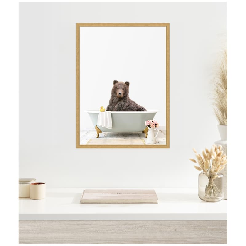Kate and Laurel Sylvie Bear in Cottage Gray Bathtub Framed Canvas by Amy Peterson