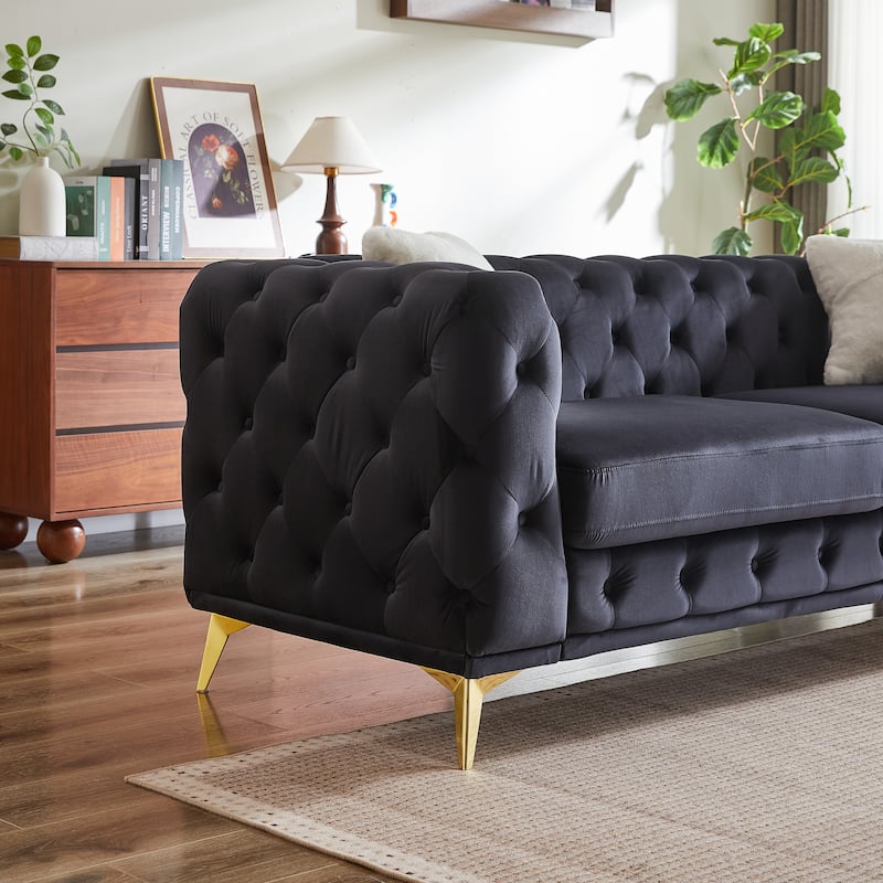 2+3 Seater Chesterfield Sofa Set, Velvet Loveseat & Deep Seat Lounge Couch with Tufted Design and Removable Cushions