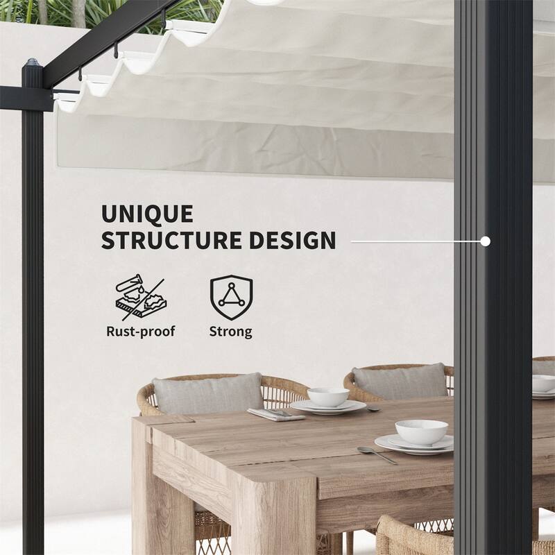 Retractable Aluminum Pergola with 180g Polyester Canopy UPF 30 Plus Gray White for Patio Garden or Terrace