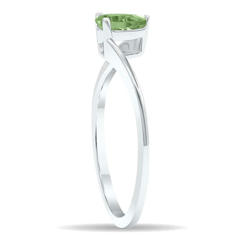 Women's Solitaire Green Amethyst Wave Ring in 10K White Gold