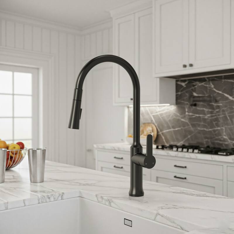 Single Handle Pull Down Kitchen Faucet with Sprayer Brass Swivels 360° Kitchen Faucet