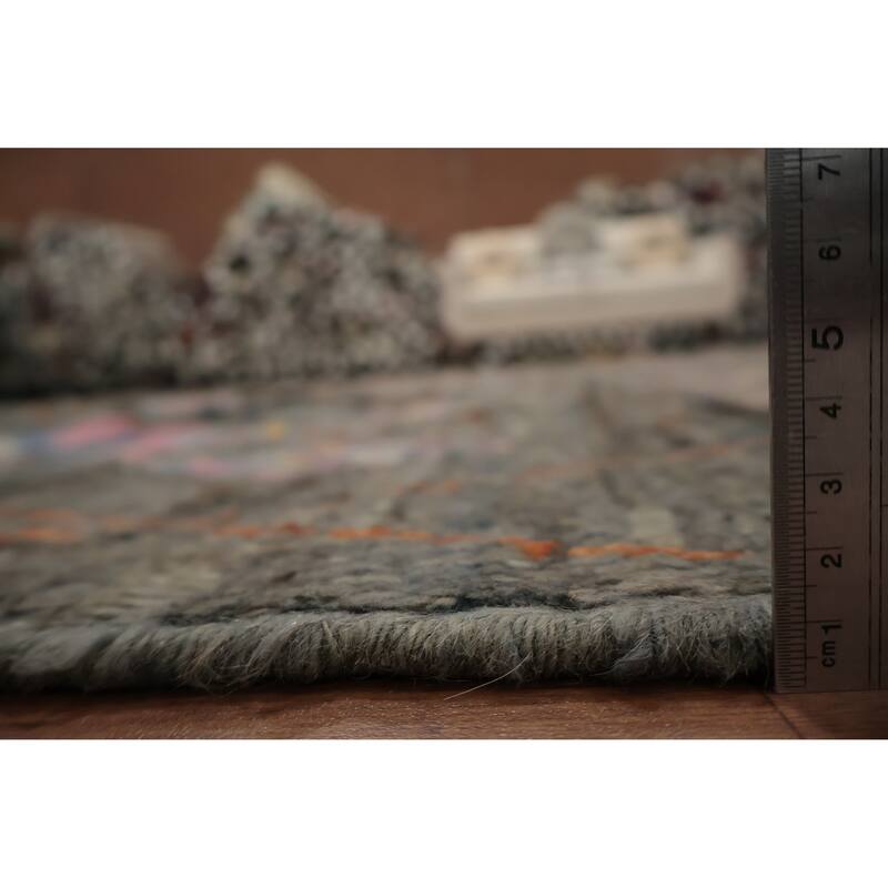 Hand Knotted Oriental 100% Wool Carpet Modern Geometric Greys & Charcoal Moroccan Area Rug - 12' 0'' X 9' 5''