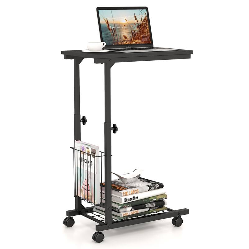 Gymax Set of 2 C-shaped Sofa Side Table Height Adjustable Compact End